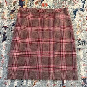 Talbots Academia Wool Blend Pink & Brown Plaid Pencil Skirt Size 4p